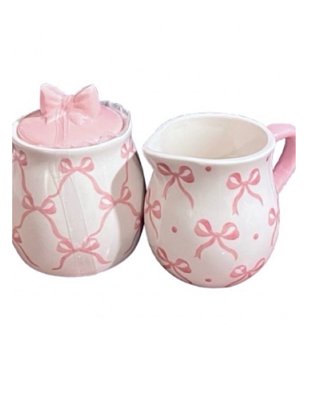 🆕- Pink Bow Coquette Ceramic Creamer and Sugar Bowl Set